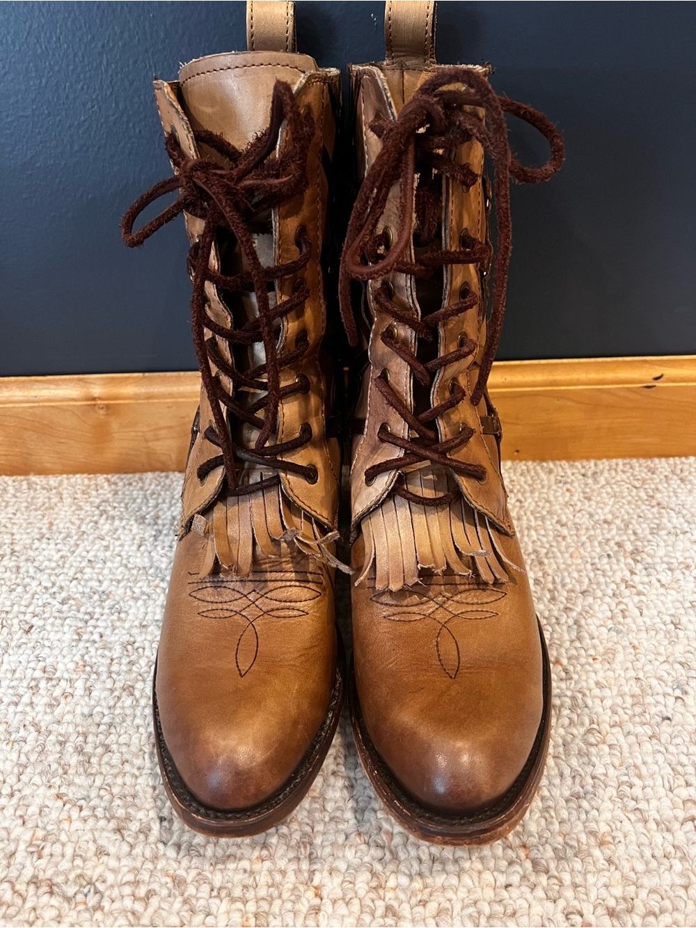Corral Brown Leather Fringe Lace-Up Women's Boots